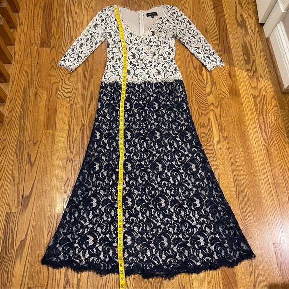 Tadashi Shoji Dark Navy & Ivory Lace 3/4 Sleeve Gown - Picture 16 of 16